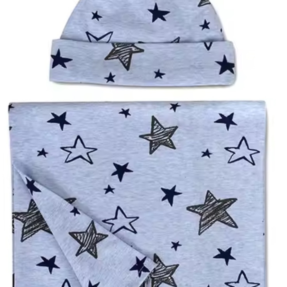 Star Pattern Baby Blanket and Hat Set
